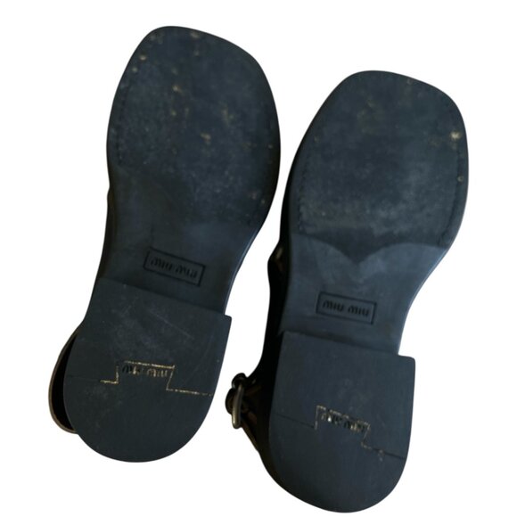 Miu Miu Leather Bleached Sandals Black Excellent Condition Size 38 1/2 - Picture 9 of 9